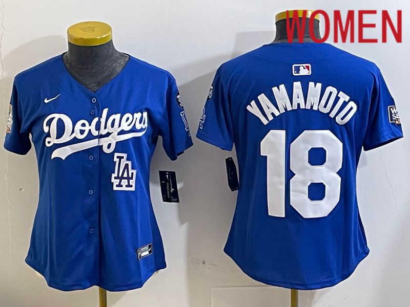 Women Los Angeles Dodgers #18 Yamamoto Blue Game 2024 Nike MLB Jersey style 11219